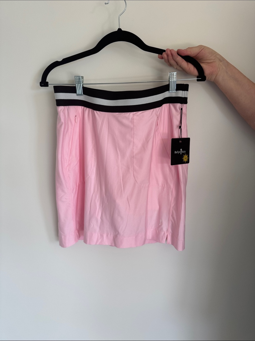 Belyn Key Light Pink Mini Skirt with Black-and-White Striped Waistband